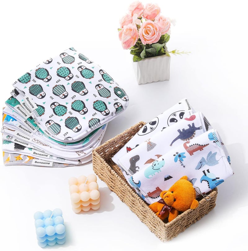 Benoxine Baby Burp Cloths & Baby Bibs 2-in-1 Design Large Size 3 Layers Thicken Cotton Super Absorbent and Soft Baby Spit Up Burping Rags Baby Burp Cloth Set for Boys and Girls Solid 12 Pack - Image 4